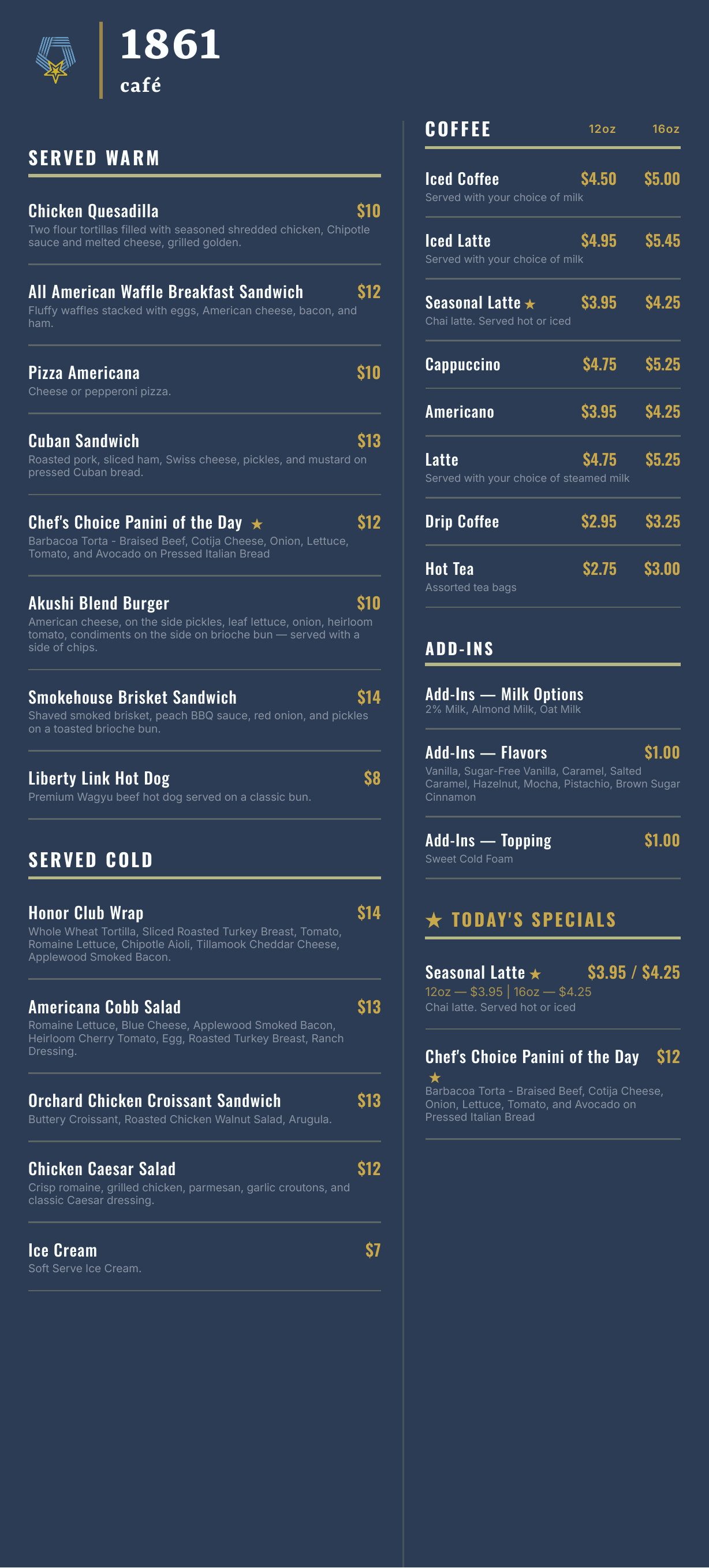 1861 Café Menu System TV display