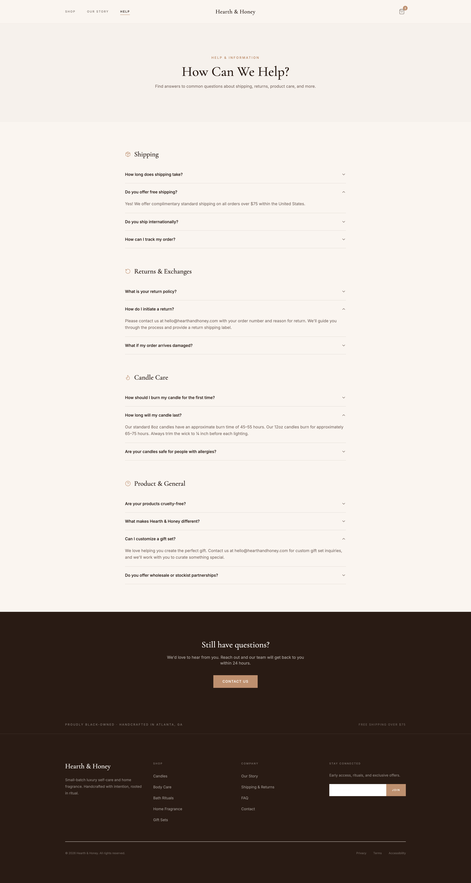 Hearth and Honey help page