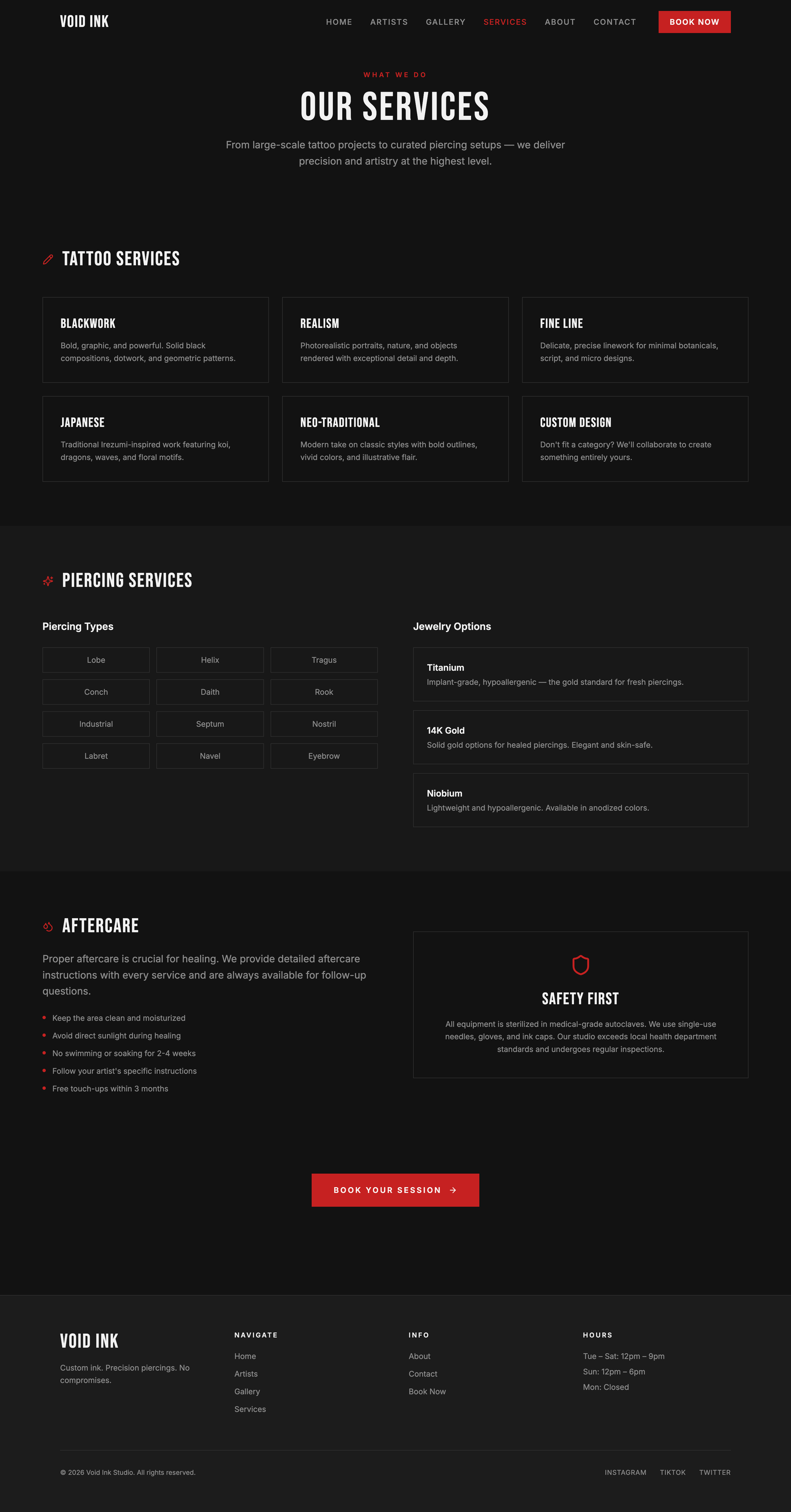 Void Ink services page